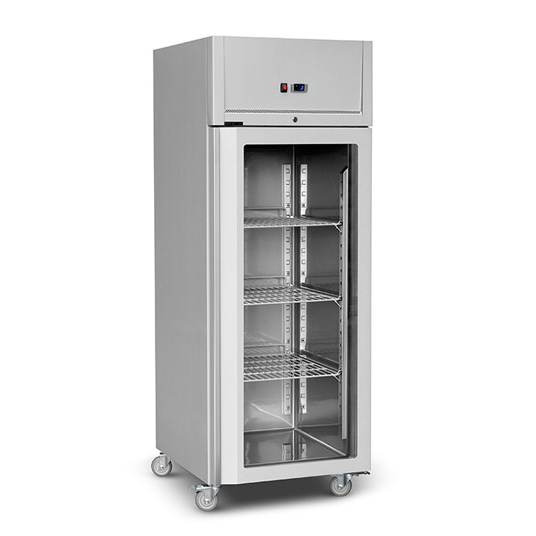 commercial reach-in refrigerator with glass door